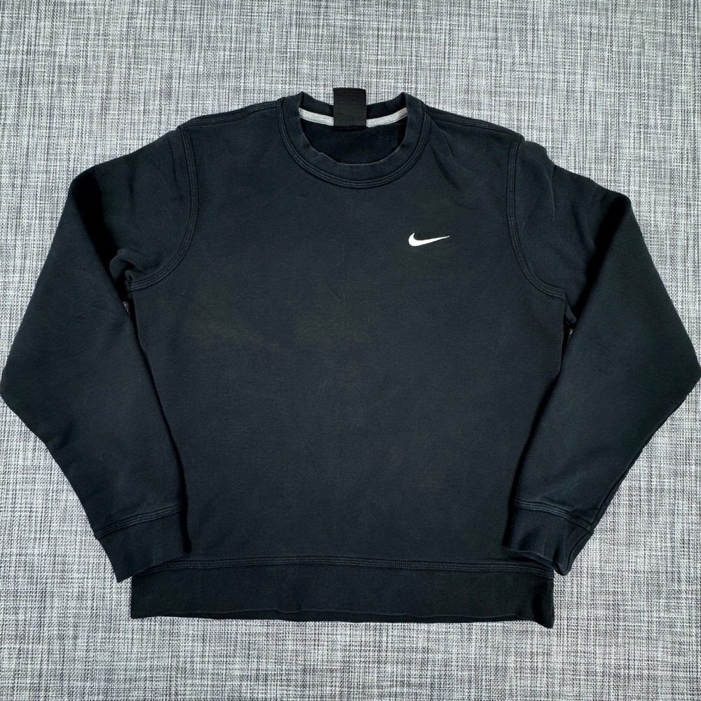 Nike Men's French Terry Crewneck Sweatshirt Black Large Embroidered Swoosh Logo